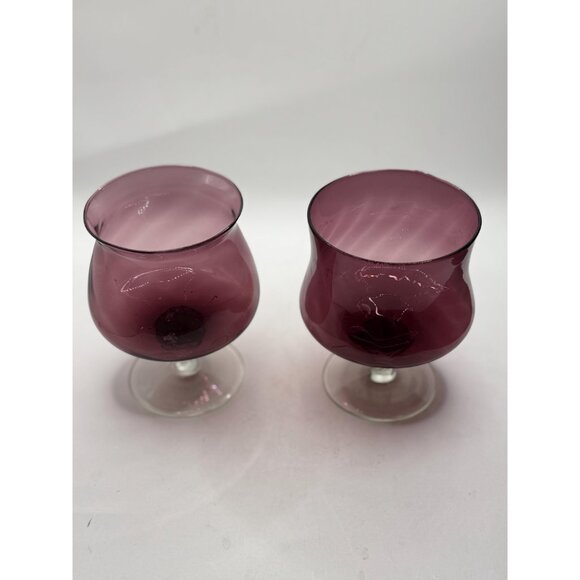 Set of 2 - Empoli Amethyst Optic Swirl Clear Twist Base Brandy Snifer/Goblet - Picture 8 of 13